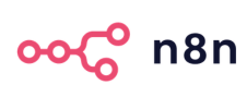 Logo oficial de n8n en rosa y negro Imagen del logotipo de n8n con un icono rosa de nodos interconectados a la izquierda y el texto “n8n” en negro, herramienta open-source de automatización de flujos de trabajo basada en nodos.